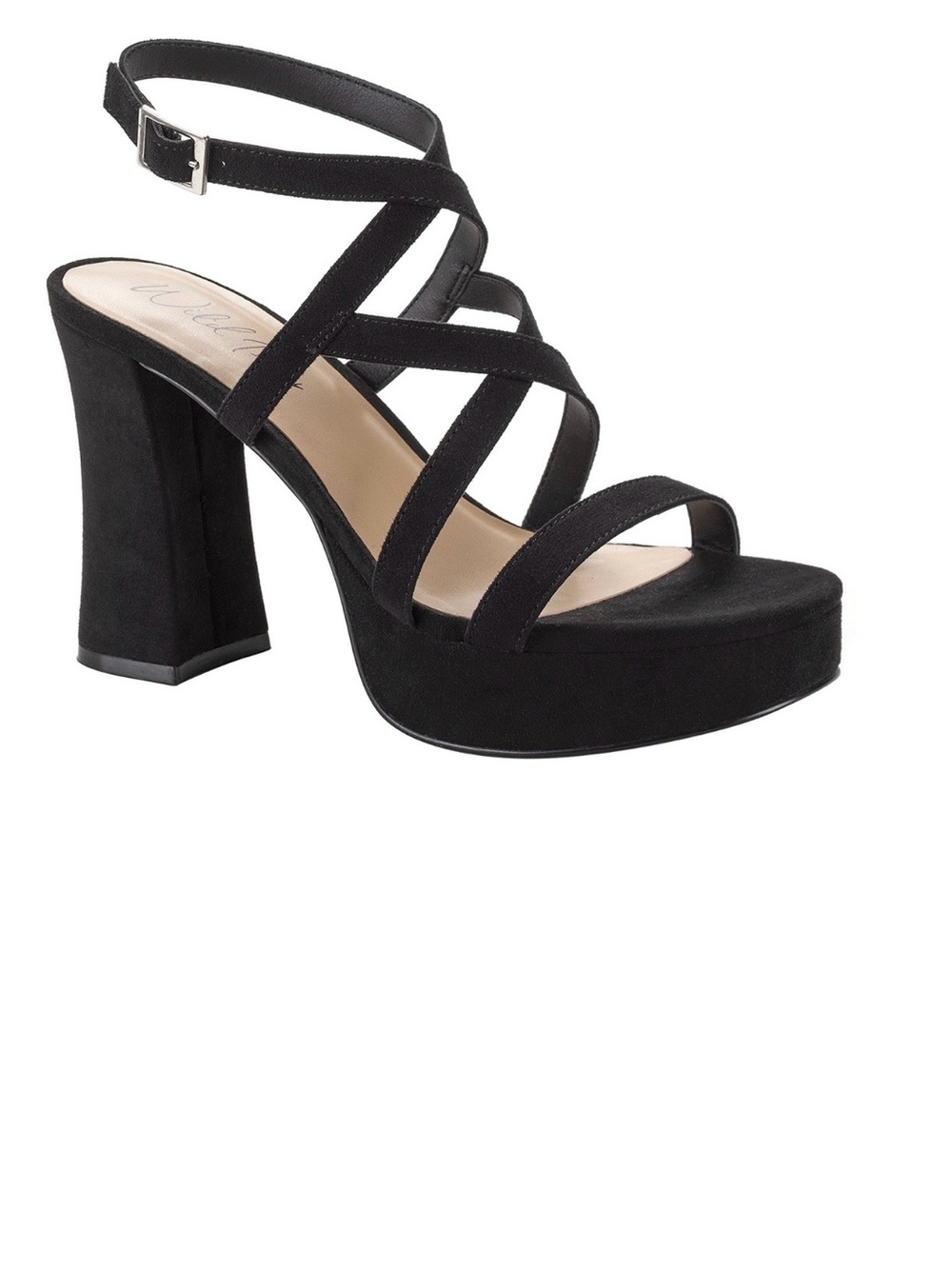 Wild Pair Black Strappy Platform Block Heel Sandal